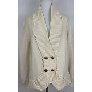 Lauren Ralph Lauren Cardigan Sweater Womens L Ivory Shawl Collar Fisherman